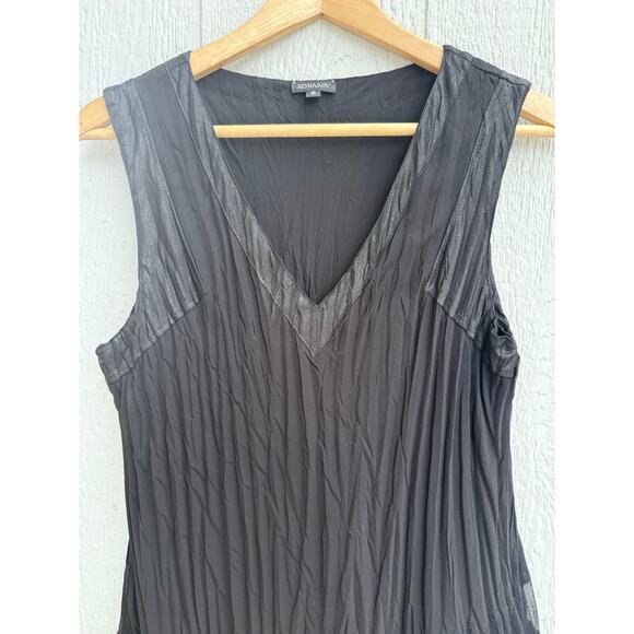 KOMAROV black crinkled sleeveless asymmetrical layered v neck artsy blouse top - Picture 2 of 8